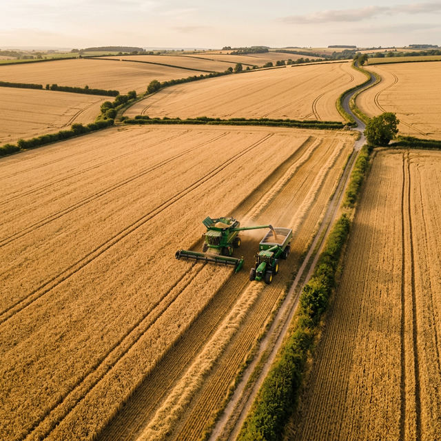 Harvest fields and agricultural machinery